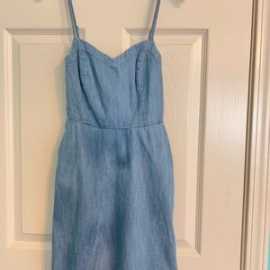 Spaghetti-strap Denim Chambray Dress, Size XS